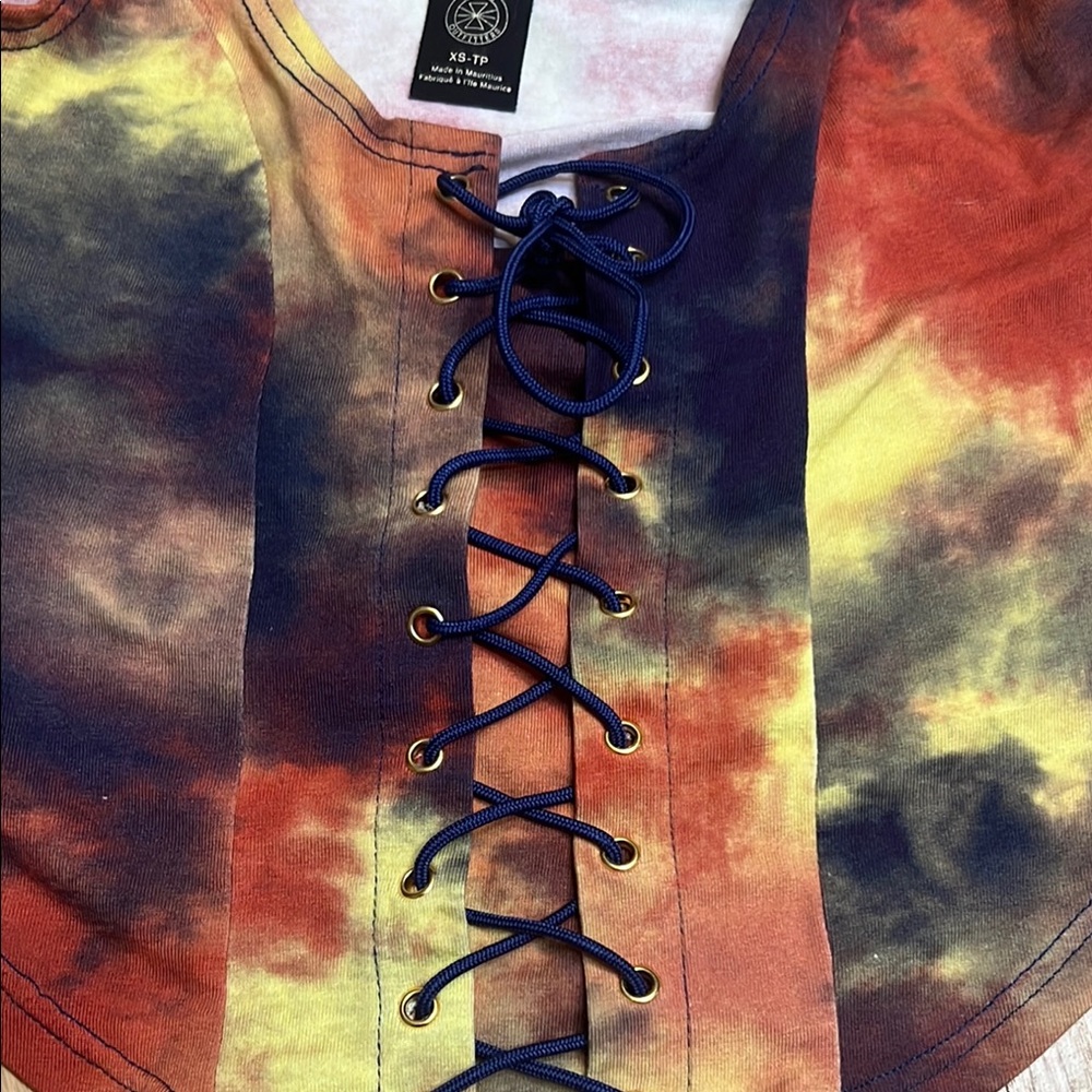Urban Outfitters Orange yellow Blue Tie-Dye Bustier Tank Top - Picture 3 of 6